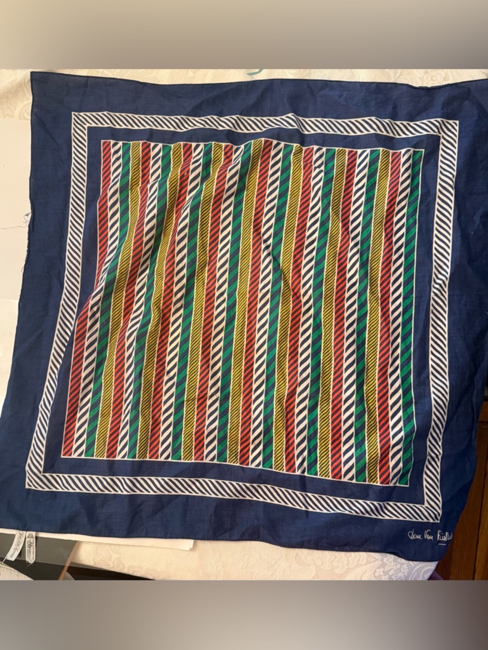 Vintage Diane Von Furstenberg SAKS FIFTH AVE Baar & Beards Cotton SCARF Japan